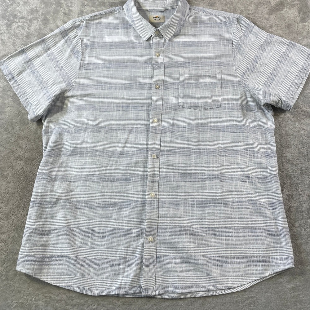 Marine Layer Shirt Mens XXL Gray Striped Beach resort Preppy Short Sleeve Button
